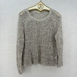 Eileen Fisher Gray Marled Sweater Petite P/L Open Knit 100% Cotton Pocket